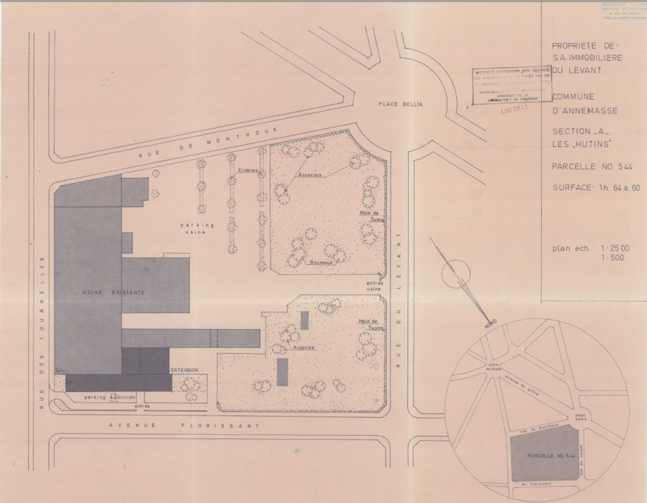 Croquis montrant l'extension de l'usine Maître en 1971 - Agrandir l'image, .PNG 2 MB (fenêtre modale)